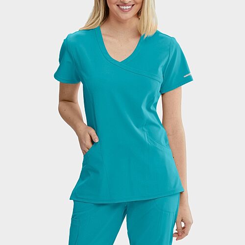 Skechers Sk102 Reliance 3-Pocket Crossover Womens V Neck Short Sleeve Tag Free Stretch Fabric Moisture Wicking Scrub Top, X-large, Blue