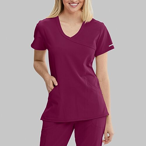 Skechers Sk102 Reliance 3-Pocket Crossover Womens V Neck Short Sleeve Tag Free Stretch Fabric Moisture Wicking Scrub Top, X-large, Red