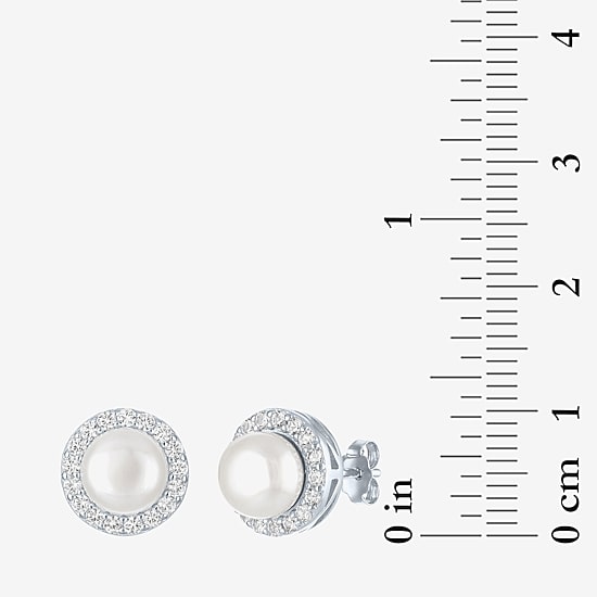 White Cultured Freshwater Pearl Sterling Silver 10mm Round Stud Earrings