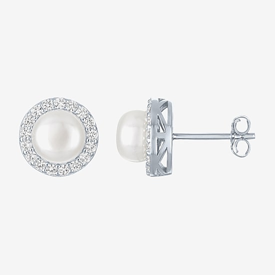 White Cultured Freshwater Pearl Sterling Silver 10mm Round Stud Earrings