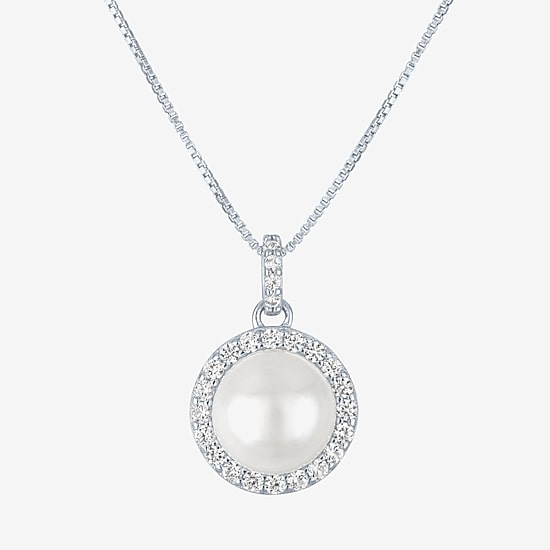 Womens White Cultured Freshwater Pearl Sterling Silver Round 18 Inch Pendant Necklace