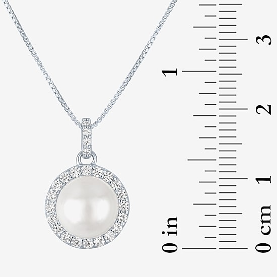 Womens White Cultured Freshwater Pearl Sterling Silver Round 18 Inch Pendant Necklace