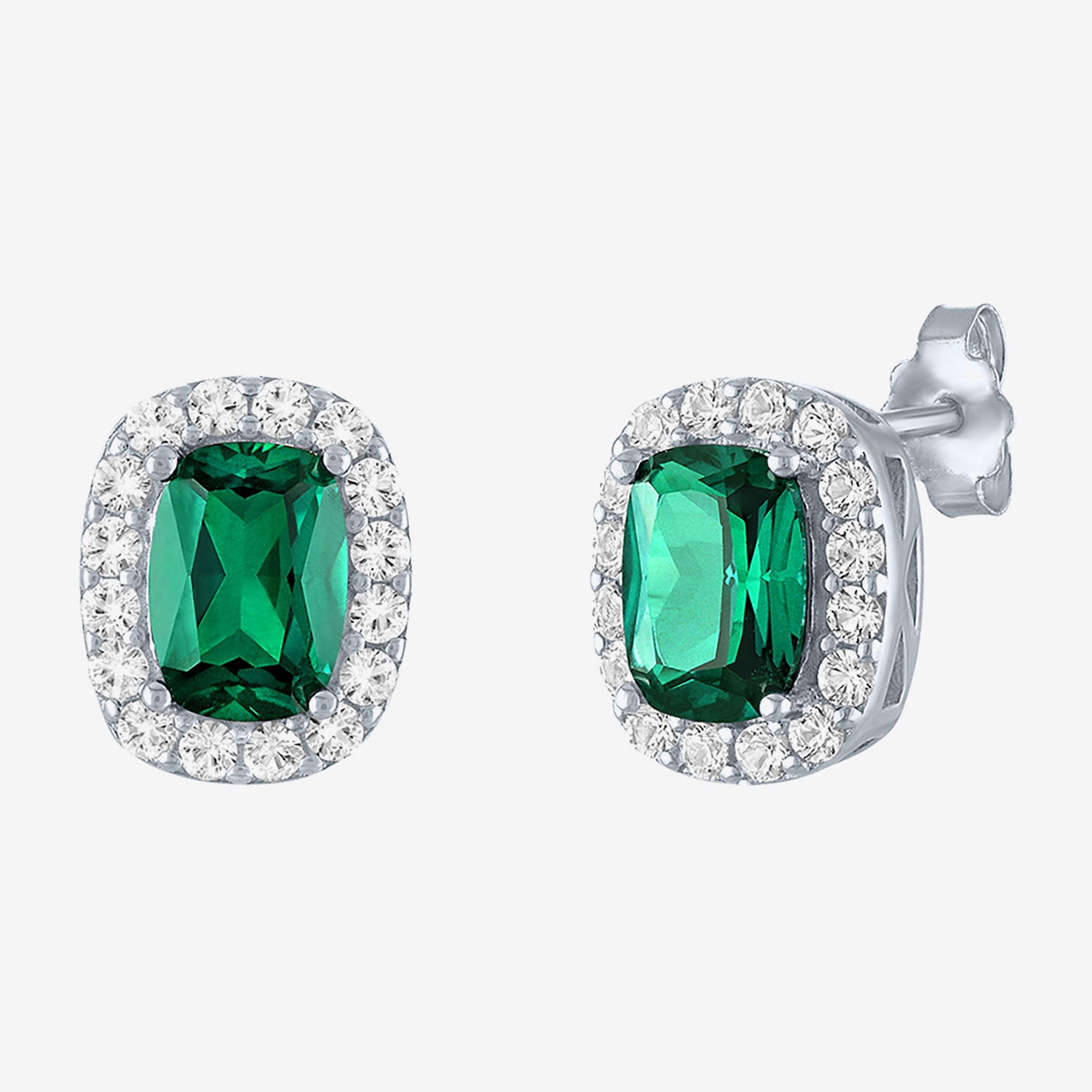 Lab Created Gemstone Sterling Silver 10.3mm Halo Stud Earrings