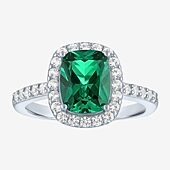 Womens Lab Created Gemstone Sterling Silver Halo Cocktail Ring