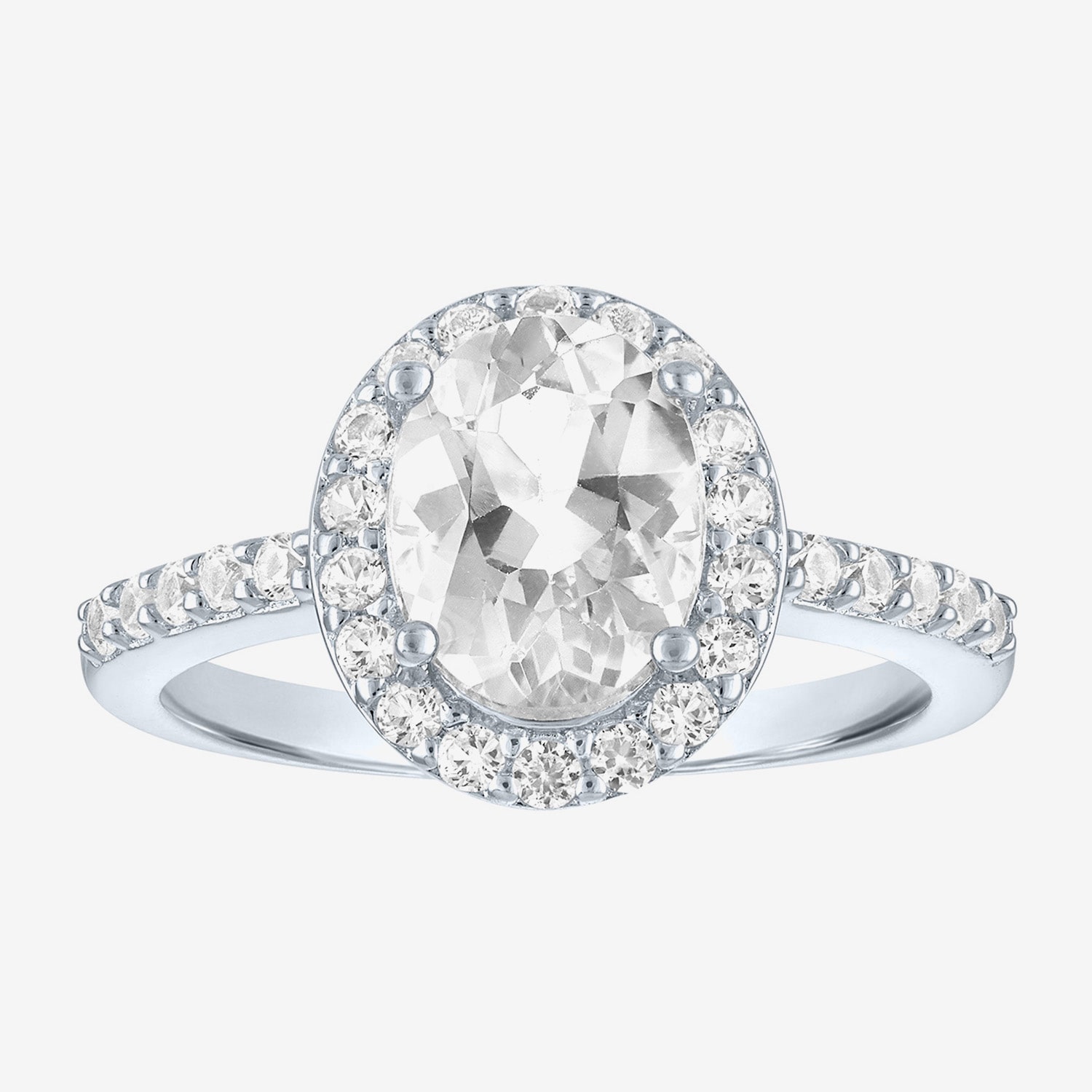 Gemstone Sterling Silver Oval Halo Side Stone Cocktail Ring