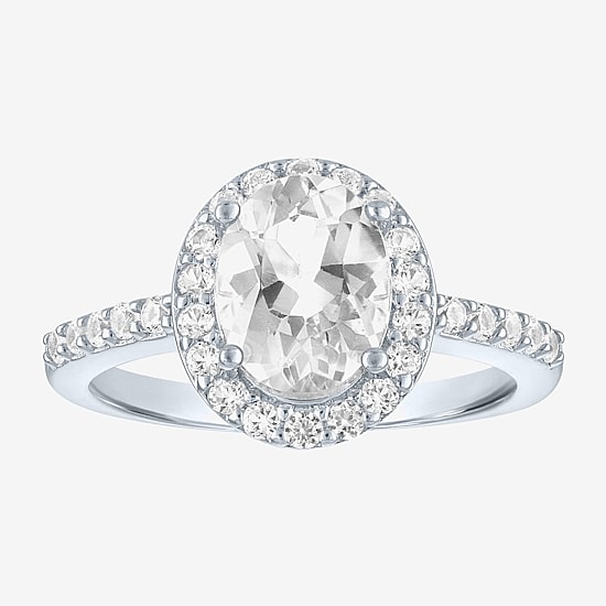 Gemstone Sterling Silver Oval Halo Side Stone Cocktail Ring