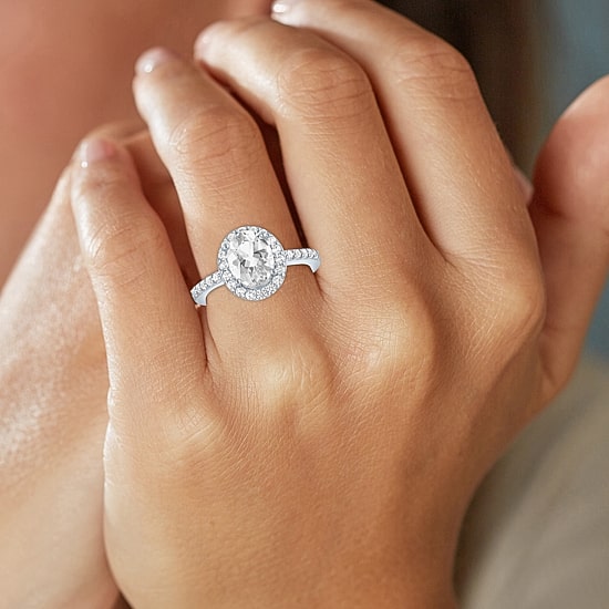 Gemstone Sterling Silver Oval Halo Side Stone Cocktail Ring