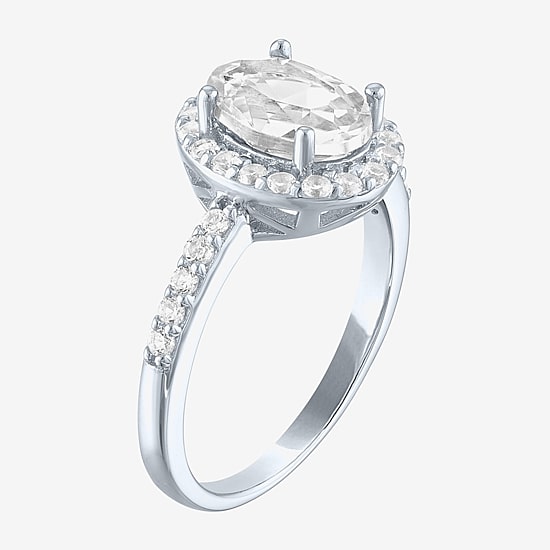 Gemstone Sterling Silver Oval Halo Side Stone Cocktail Ring