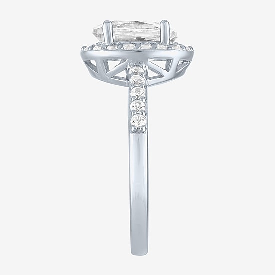 Gemstone Sterling Silver Oval Halo Side Stone Cocktail Ring