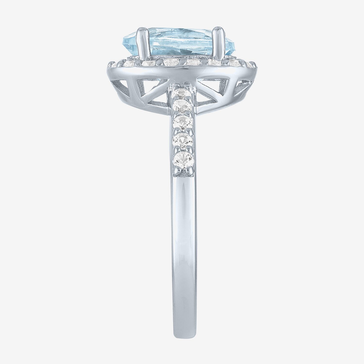 Gemstone Sterling Silver Oval Halo Side Stone Cocktail Ring