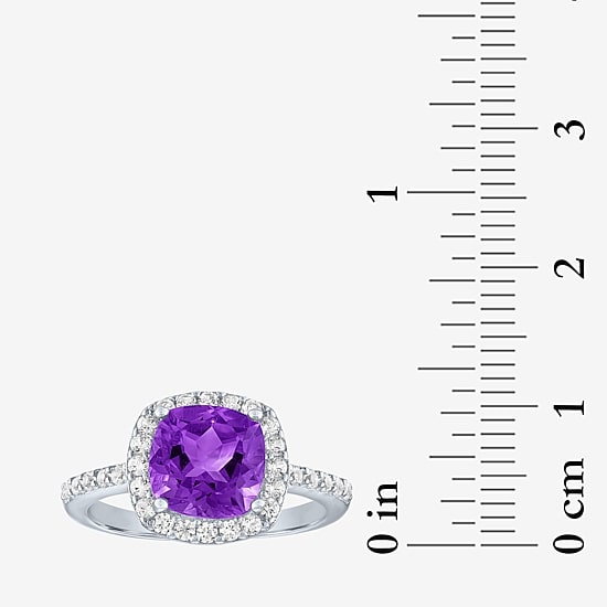 Womens Gemstone Sterling Silver Halo Cushion Cocktail Ring