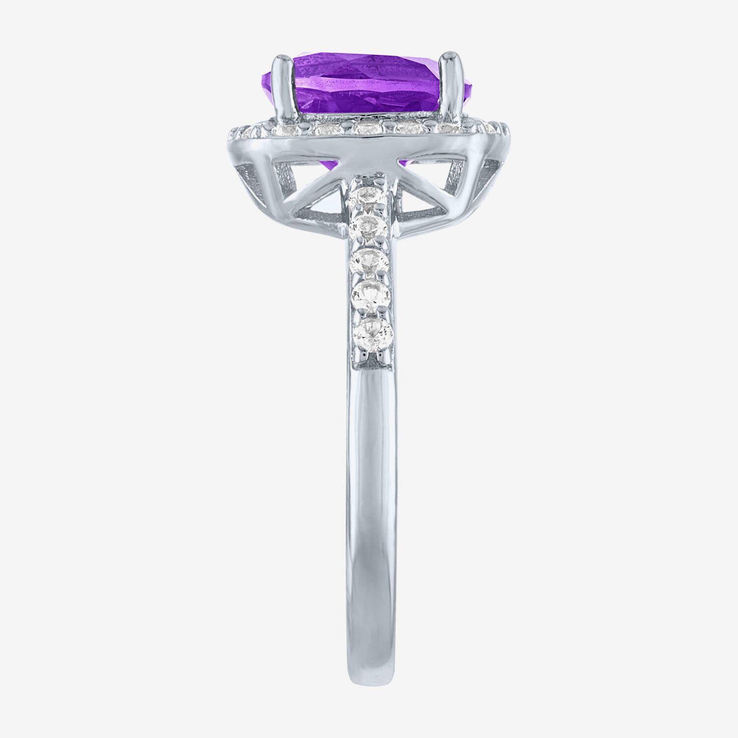 Womens Gemstone Sterling Silver Halo Cushion Cocktail Ring