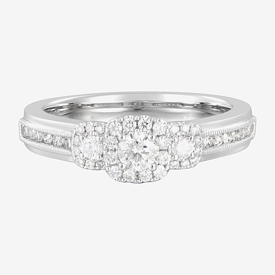 Love Lives Forever (F / Vs2) Womens 1/2 CT. T.W. Lab Grown White Diamond 14K Gold Round Side Stone Bypass  Engagement Ring