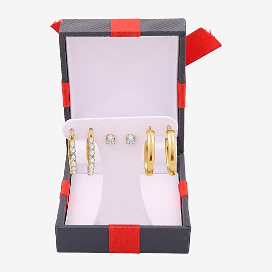 Yes, Please! Womens Lab Created White Sapphire Sterling Silver Round 3 Pair Earring Set