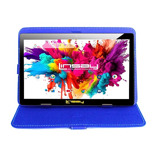 LINSAY® 10.1 Octa Core 128Gb Android 15 Tablet Blue Case