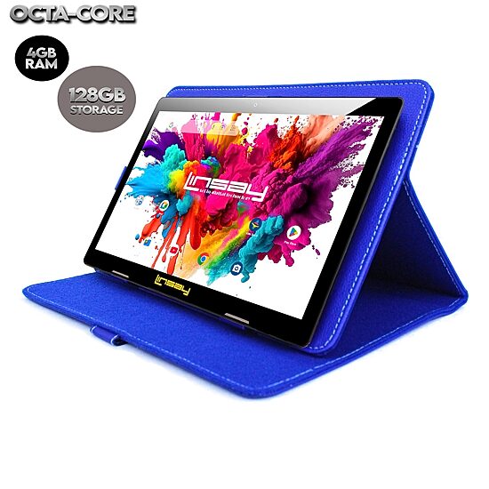 LINSAY® 10.1 Octa Core 128Gb Android 15 Tablet Blue Case