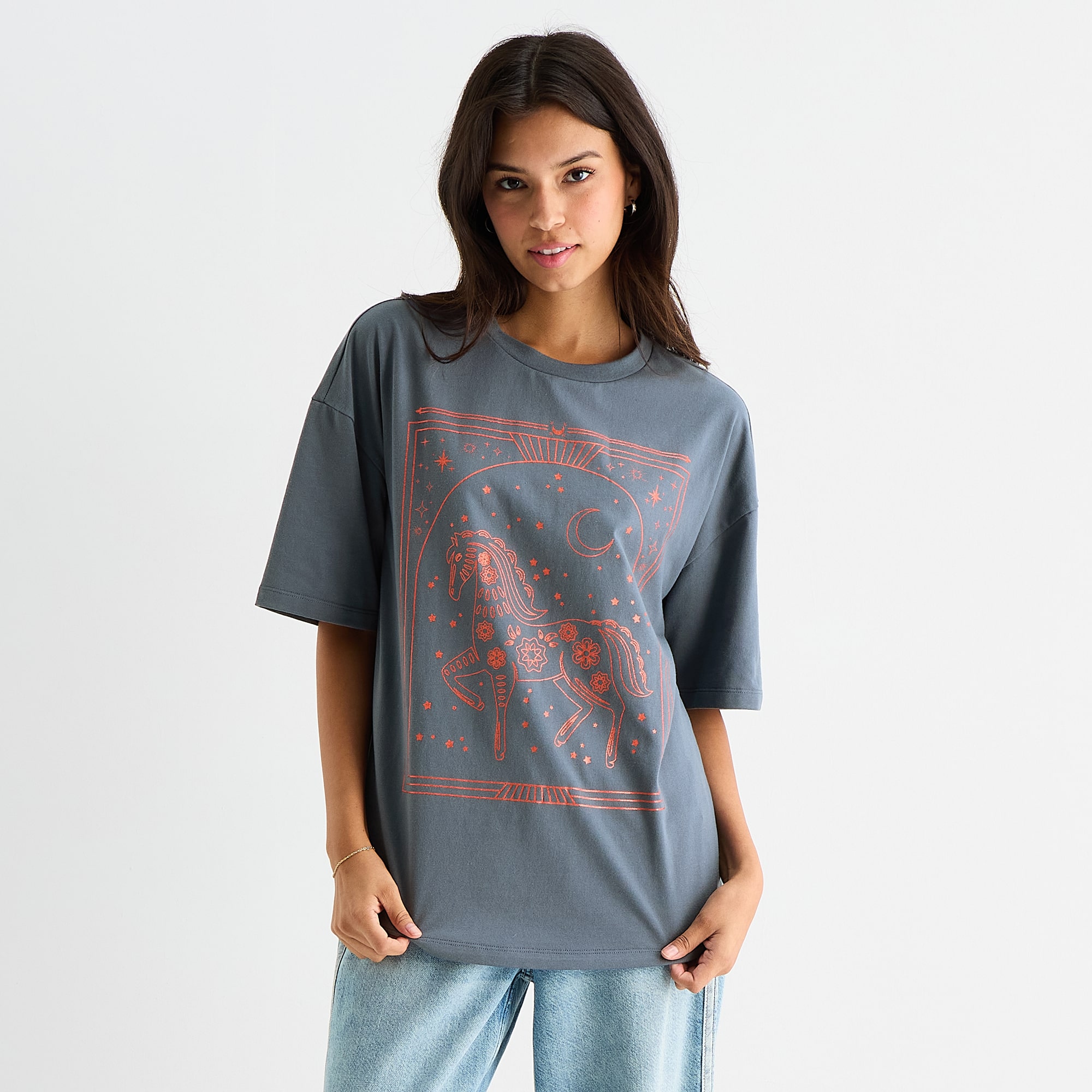 Grayson Threads, The Label Womens Juniors Crew Neck Short Sleeve Year Of The Horse Graphic T-Shirt
