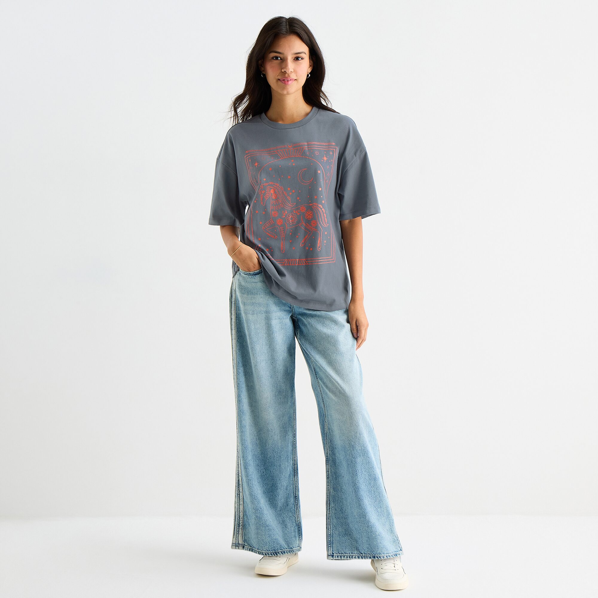 Grayson Threads, The Label Womens Juniors Crew Neck Short Sleeve Year Of The Horse Graphic T-Shirt