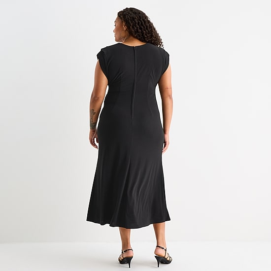 Premier Amour Womens Plus Midi Crew Neck Sleeveless Sheath Dress