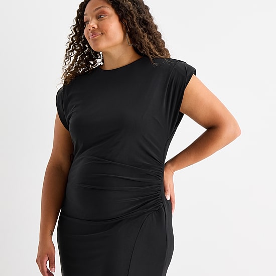 Premier Amour Womens Plus Midi Crew Neck Sleeveless Sheath Dress
