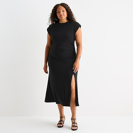 Premier Amour Womens Plus Midi Crew Neck Sleeveless Sheath Dress
