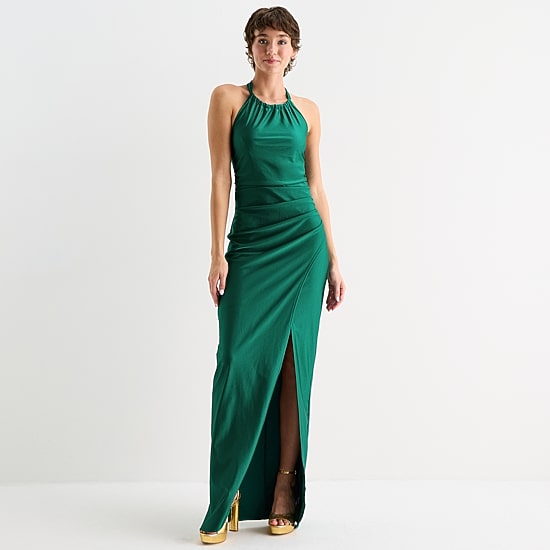 Emerald Sundae Womens Juniors Halter Neck Sleeveless Bodycon Dress