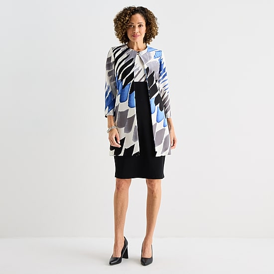 Danny & Nicole Womens Midi Fitted Abstract Jacket Dress