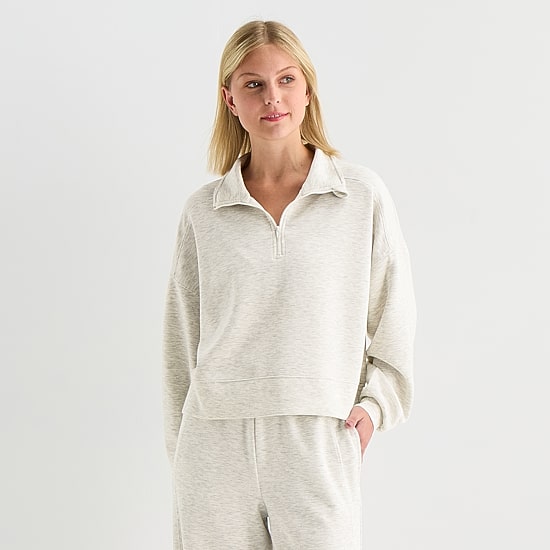 Arizona Womens Juniors Mock Neck Long Sleeve Quarter-Zip Pullover