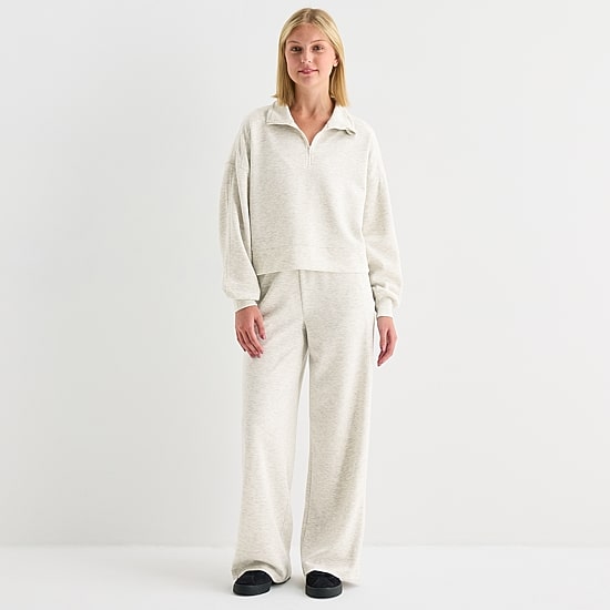 Arizona Womens Juniors Mock Neck Long Sleeve Quarter-Zip Pullover