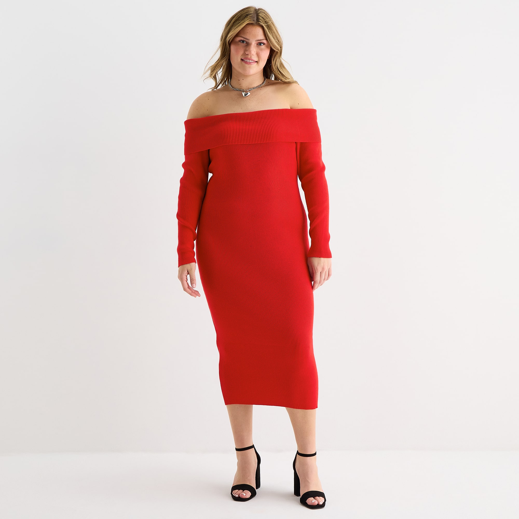 Forever 21 Womens Juniors Plus Long Sleeve Midi Sweater Dress