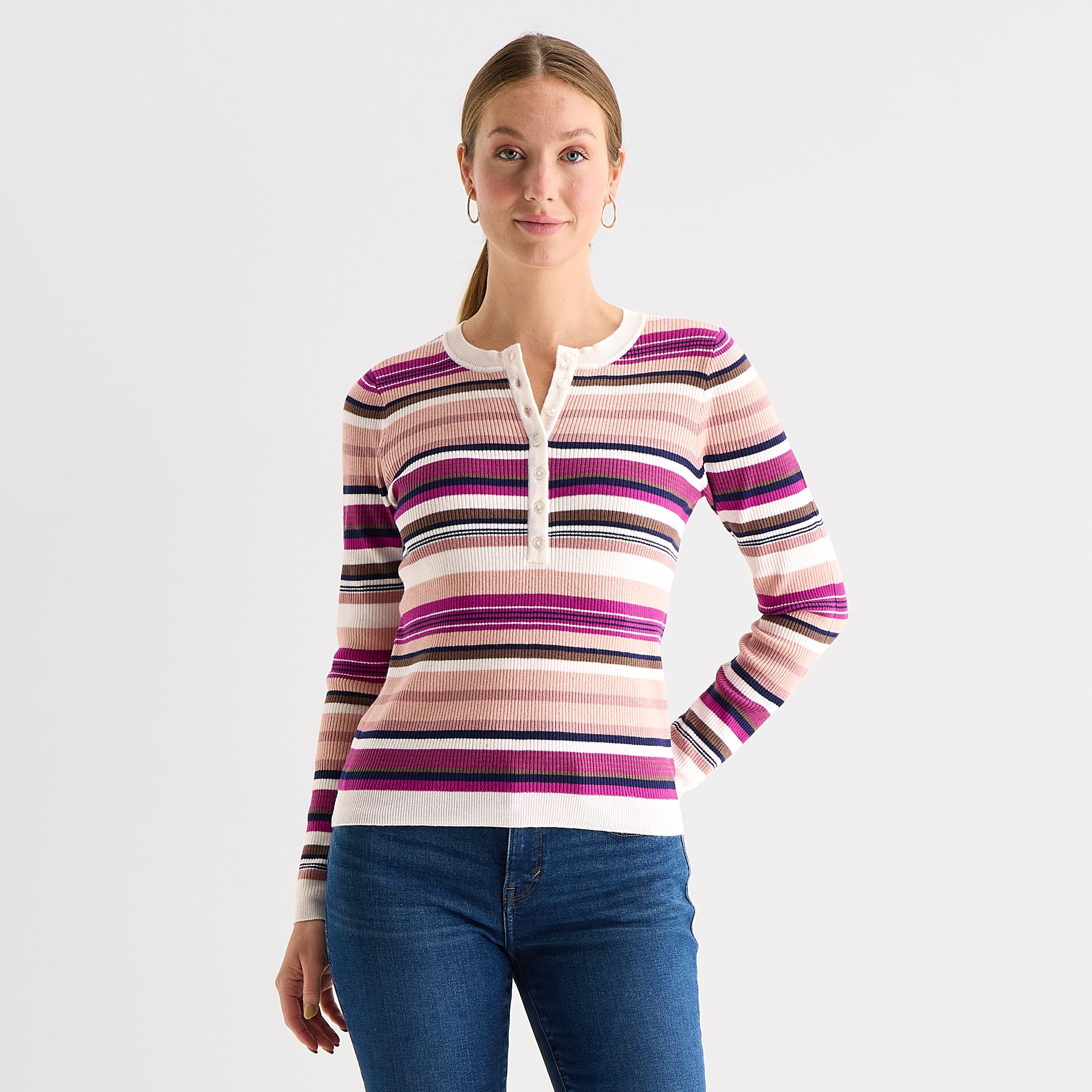 Liz Claiborne Womens Long Sleeve Regular Fit Henley Shirt