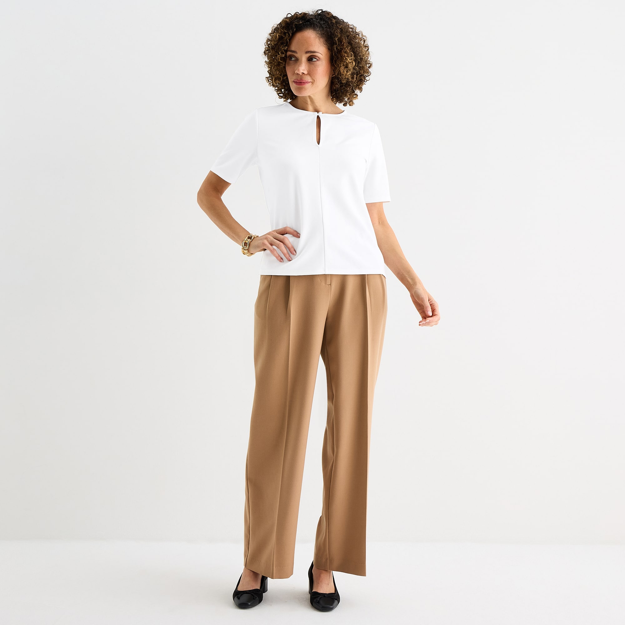 Liz Claiborne Womens Keyhole Neck Short Sleeve Blouse