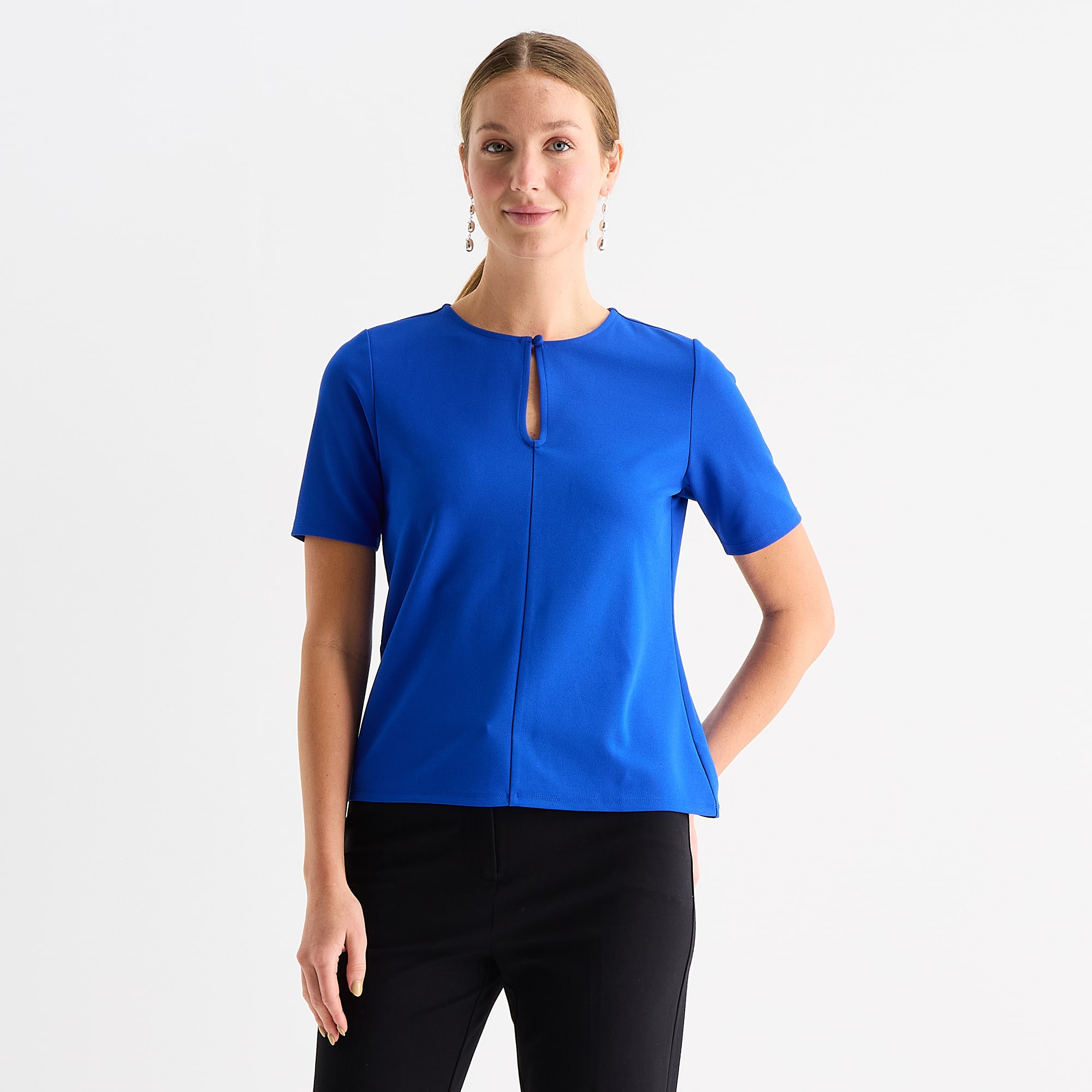 Liz Claiborne Womens Keyhole Neck Short Sleeve Blouse