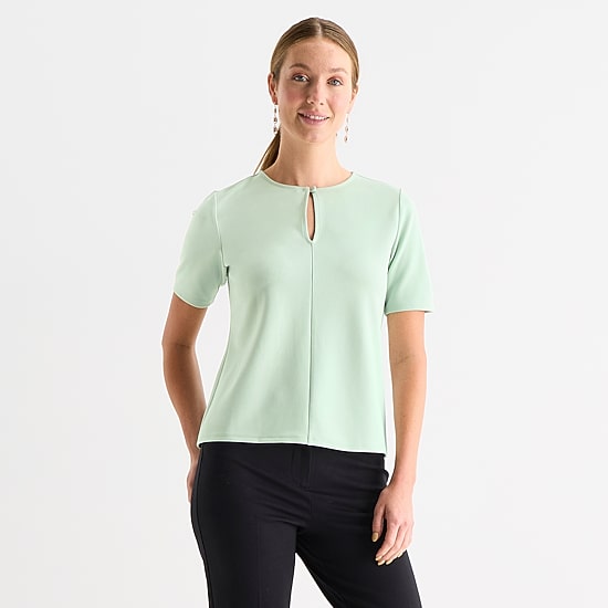 Liz Claiborne Womens Keyhole Neck Short Sleeve Blouse
