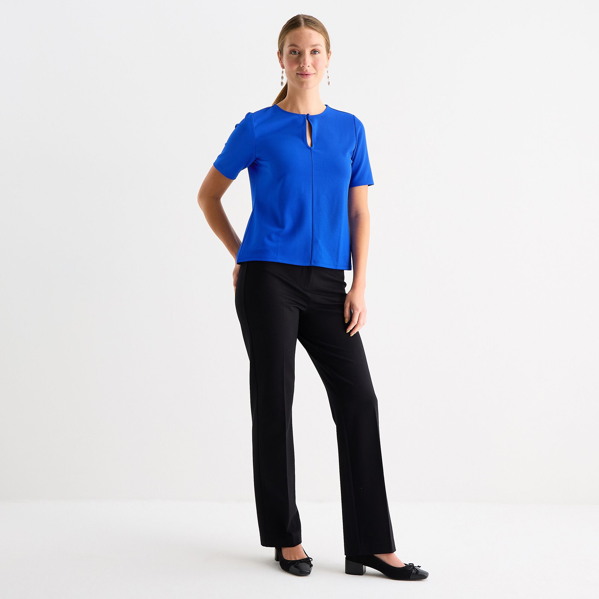 Liz Claiborne Womens Keyhole Neck Short Sleeve Blouse