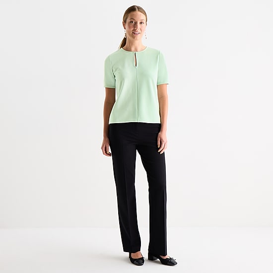 Liz Claiborne Womens Keyhole Neck Short Sleeve Blouse