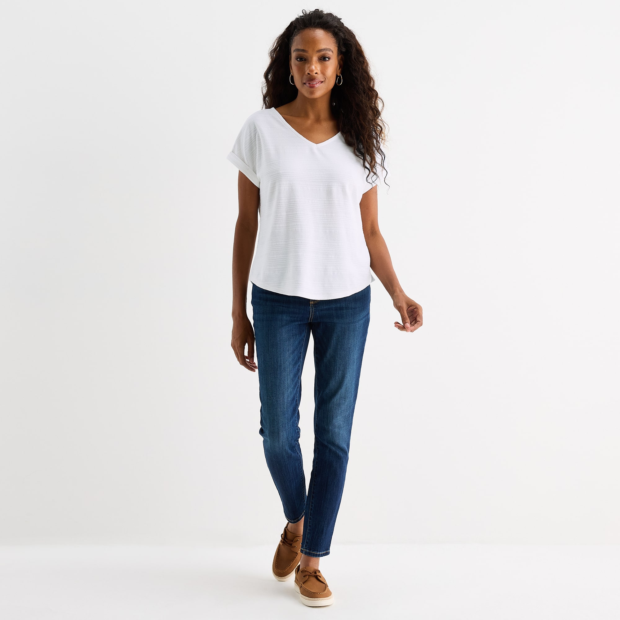 St. John's Bay Womens V Neck Textured Short Sleeve Blouse