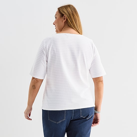 Liz Claiborne Womens Plus Boat Neck Elbow Sleeve Blouse