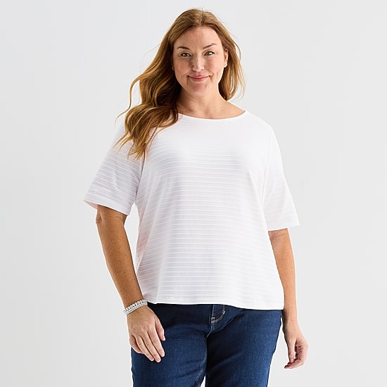 Liz Claiborne Womens Plus Boat Neck Elbow Sleeve Blouse
