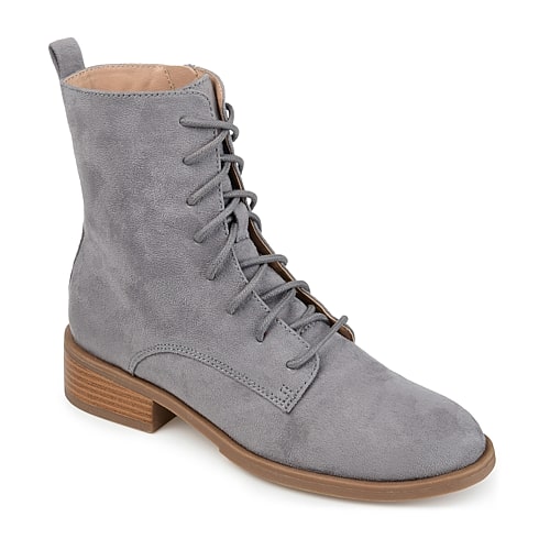 Journee Collection Womens Vienna Block Heel Combat Boots, 8 1/2 Wide, Gray