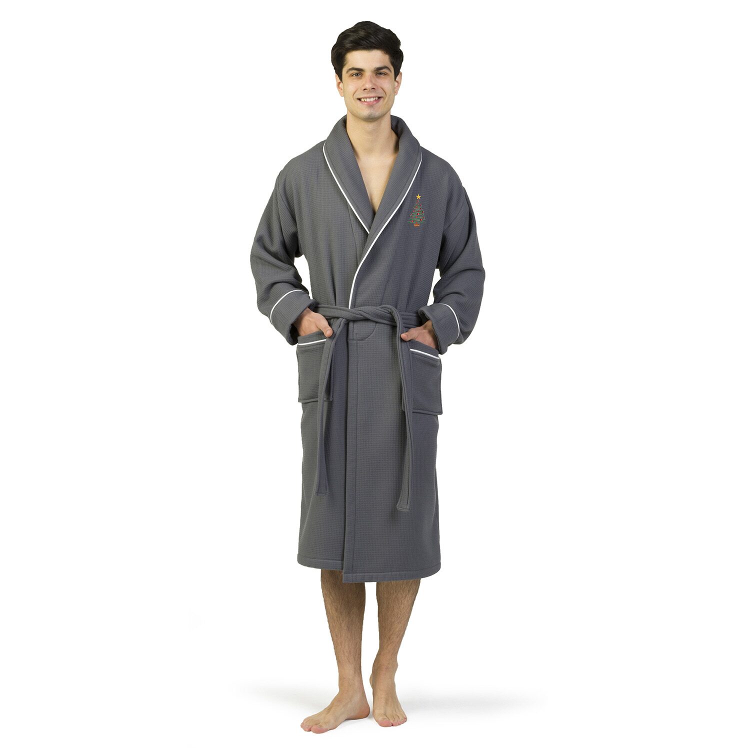 Linum Home Textiles Embroidered Christmas Tree Waffle Terry Bathrobe Unisex Adult Long Sleeve Length Robe