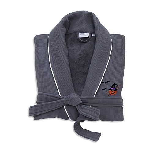 Linum Home Textiles Halloween Waffle Terry Bathrobe Unisex Adult Long Length Long Sleeve Robe, Small-medium, Gray