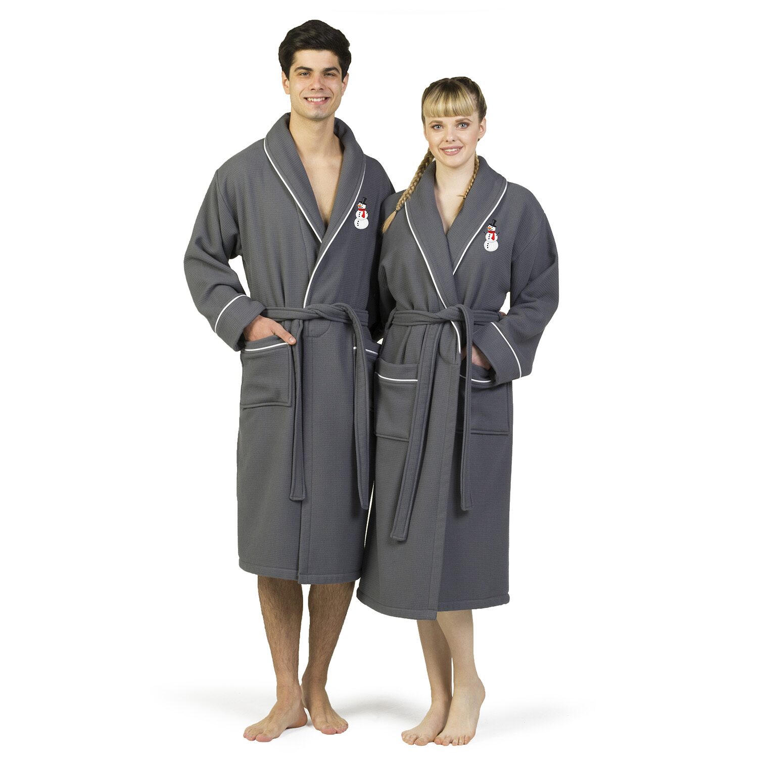 Linum Home Textiles Embroidered Snowman Waffle Terry Bathrobe Unisex Adult Long Sleeve Length Robe