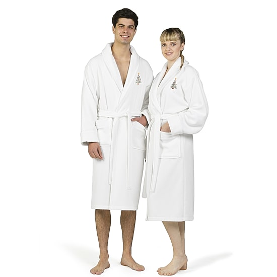 Linum Home Textiles Embroidered Christmas Tree Waffle Terry Bathrobe Unisex Adult Long Length Long Sleeve Robe