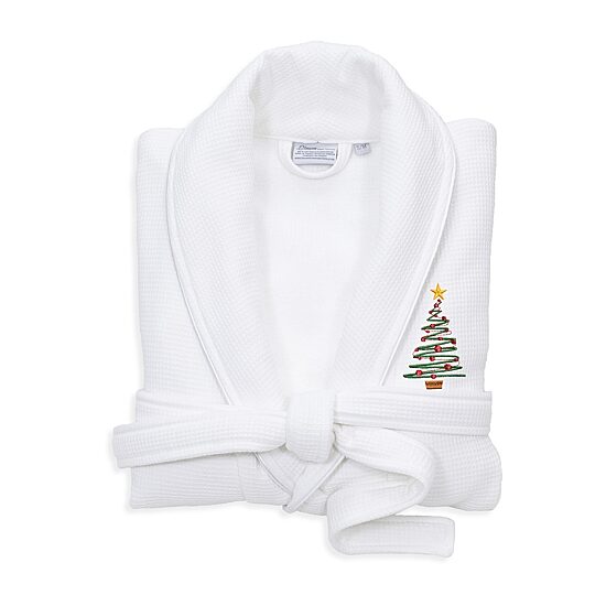 Linum Home Textiles Embroidered Christmas Tree Waffle Terry Bathrobe Unisex Adult Long Length Long Sleeve Robe