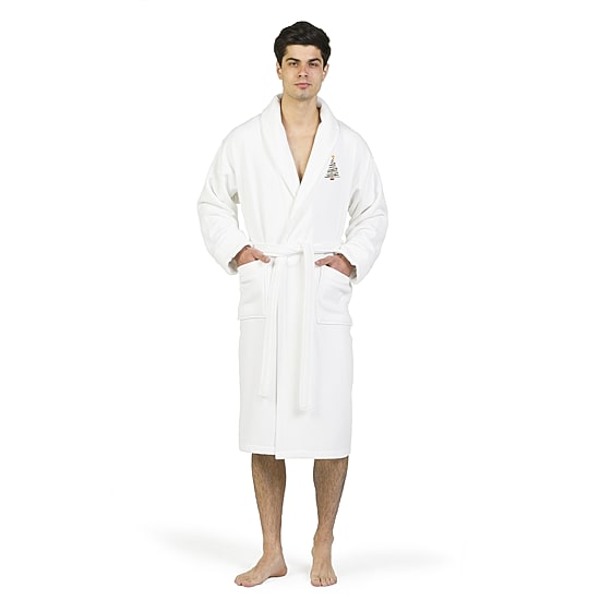 Linum Home Textiles Embroidered Christmas Tree Waffle Terry Bathrobe Unisex Adult Long Length Long Sleeve Robe