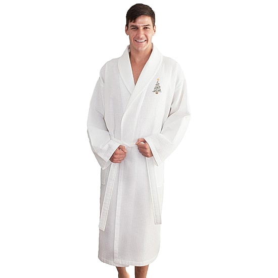 Linum Home Textiles Embroidered Christmas Tree Waffle Weave Bathrobe Unisex Adult Long Length Long Sleeve Robe