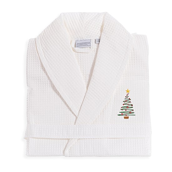 Linum Home Textiles Embroidered Christmas Tree Waffle Weave Bathrobe Unisex Adult Long Length Long Sleeve Robe