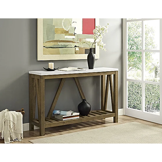Farmhouse Slatted Shelf Entryway Table