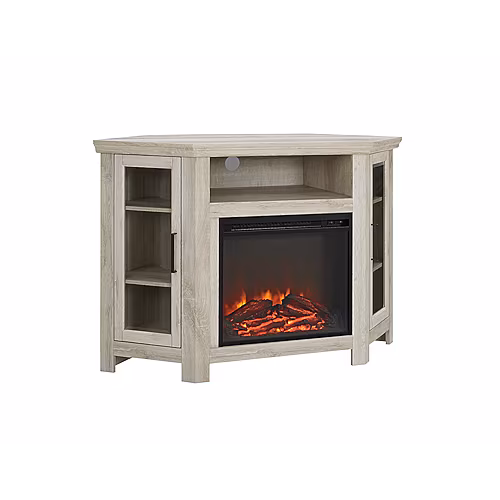 Walker Edison W48FPCRWO 48 in. Wood Corner Fireplace Media TV Stand Console - White Oak